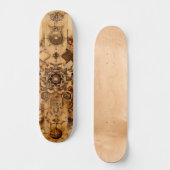 Sacred geometry skateboard, pryrography on wood skateboard (Voorkant)