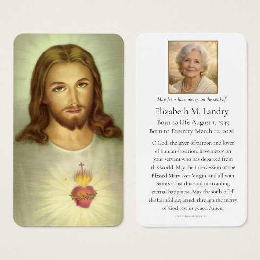 Sacred Heart Funeral Prayer Catholic Remembrance (Devant & derrière)