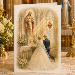 Sacred Heart katholieke trouwkapel ivoor Bedankkaart