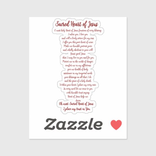 Sacred Heart Prayer Vinyl Sticker (Feuille)