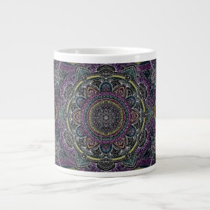 Sacred mandala sterren en kant paars en zwart jumbo mok
