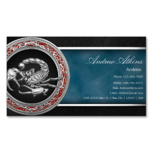 Sacred Silver Scorpion op zwart Magnetisch Visitekaartje