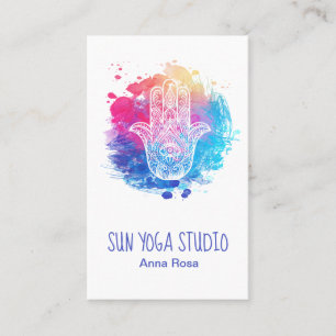 *~* Sacred Waterverf Hamsa Hand Yoga Visitekaartje