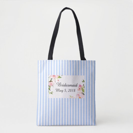Sacs à rayures blanches bleu Bridesmaid avec date (Devant)