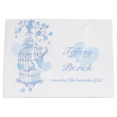 Sacs cadeau inséparables bleu mariage cage à oisea (Devant)