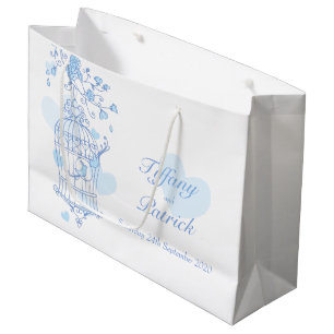 Sacs cadeau inséparables bleu mariage cage à oisea