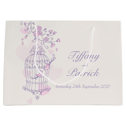 Sacs cadeau inséparables bleu mariage cage à oisea (Devant)