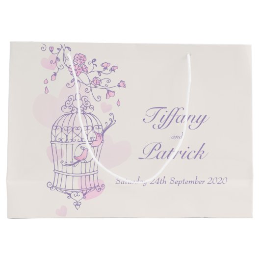 Sacs cadeau inséparables bleu mariage cage à oisea (Dos)