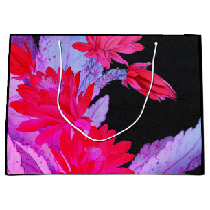 SACS CADEAUX EN PAPIER NOIR AVEC FLEURS JAPONAISES