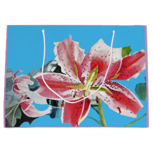 Sacs Cadeaux Fleurs de Lys Rouge Aquarelle Bleue