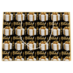 Sacs Cadeaux Grande Taille Or Blanc Joyeux Anniver
