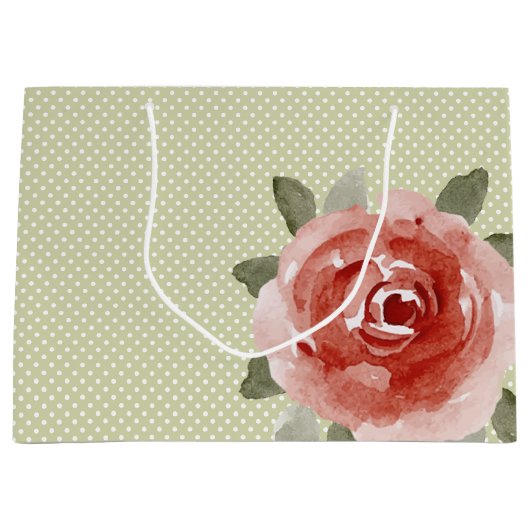 Sacs Cadeaux GRANDS avec Rose Rouge sur Points Bla (Devant)