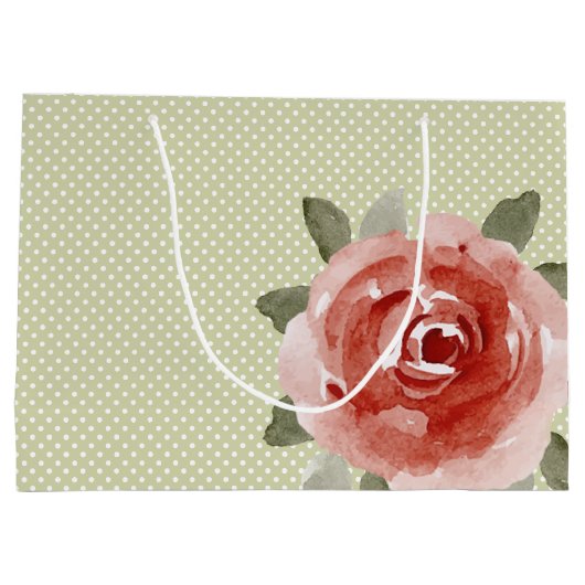 Sacs Cadeaux GRANDS avec Rose Rouge sur Points Bla (Dos)