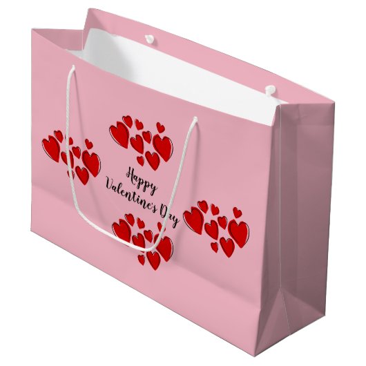 Sacs cadeaux rose Saint-Valentin coeurs rouges (Devant Angle)
