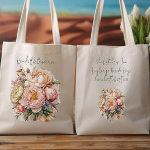 Sacs de bienvenue de mariage motif de pivoines ros