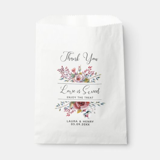 Sacs de Faveur de Mariage Floral Aquarelle Rose Ro (Devant)