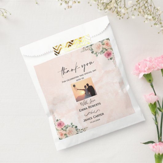 Sacs de Faveurs de Mariage Fleuris Crème Rose Roma (Scellé)