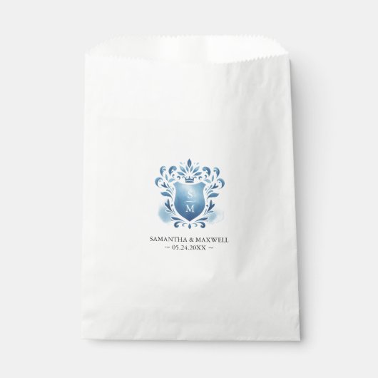Sacs de mariage Favor Bleu Monogramme Crest (Devant)