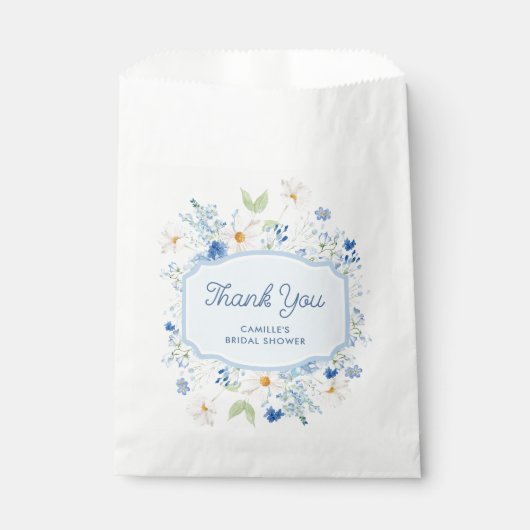 Sacs en papier bleu floral pour les faveurs de mar (Devant)