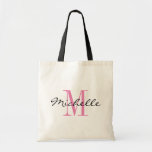 Sacs fourre-tout monogrammes glamour noir et rose<br><div class="desc">Sacs fourre-tout glamour noir et rose nom monogramme. Design élégant de logo avec de belles initiales monogrammées. Idée cadeau personnalisée mignonne pour mariée, filles de fleurs, femme d'honneur et demoiselle d'honneur à la fête de mariage. Typographie de script classique avec lettre arrière - plan chic. Idéal aussi pour la douche...</div>