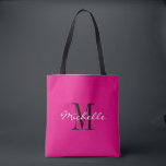 Sacs fourre-tout monogrammés personnalisés rose né<br><div class="desc">Sacs fourre-tout monogrammes noirs et roses au néon chaud personnalisés. Design élégant monogrammed avec typographie de script glamour pour nom personnalisé. Ajoutez votre propre lettre initiale personnalisée. Soirée de classe privilégier idée cadeau pour mariage chic, fête d'anniversaire, anniversaire, bachelorette, fiançailles, week-end filles, douche nuptiale, mariage etc. Couleur arrière - plan...</div>