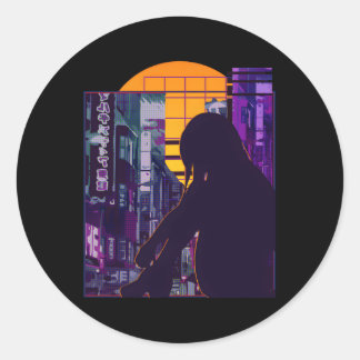 Sad Anime Japanse Vaporwave Esthetische Anime Ronde Sticker