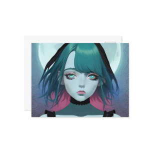 Sad Anime Vrouw Blauw Ogen Briefkaart