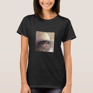Sad Cat Cowboy Pet Meme Funny Internet Viral Joke T-shirt