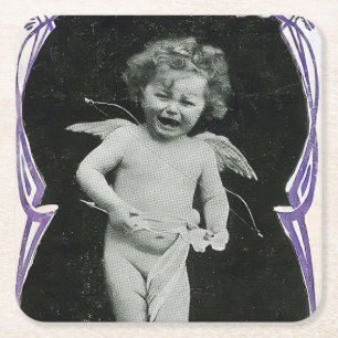 Sad Cherub Angel Print Vierkante Kartonnen Onderzetter