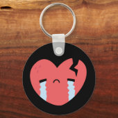 Sad Crying Broken Heart Face Emoji Black Sleutelhanger (Voorkant)