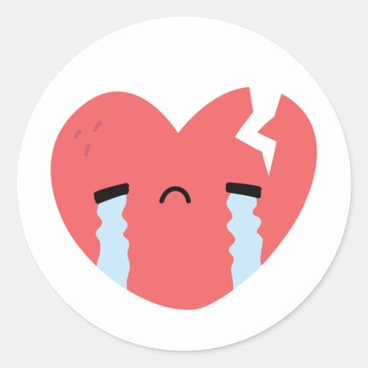 Sad Crying Broken Heart Face Emoji Ronde Sticker (Voorkant)