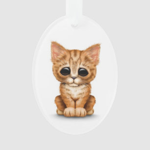 Sad Cute Oranje Tabby Kitten Cat White Ornament