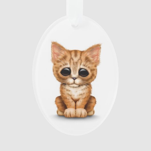 Sad Cute Oranje Tabby Kitten Cat White Ornament (voorkant)