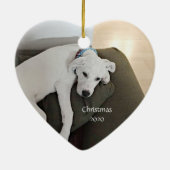 Sad Cute White Dog vermist je hart kerst Keramisch Ornament (Achterkant)