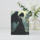 Sad Dark Angel in Rain Fantasy Briefkaart (Staand voorkant)
