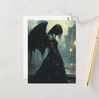 Sad Dark Angel in Rain Fantasy Briefkaart