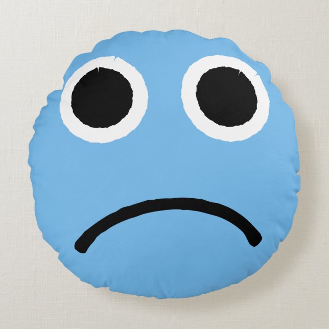 Sad Face Blue Froning Emoticon Emoji Rond Kussen (Voorkant)