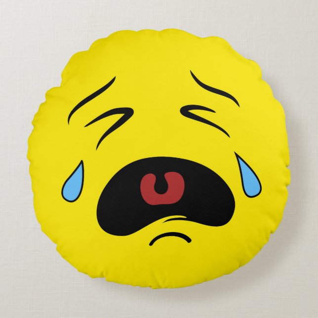 Sad Face Emoji Rond Kussen (Voorkant)