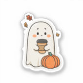 Sad Ghost avec Sticker café - Carto d'automne mign (Recto)