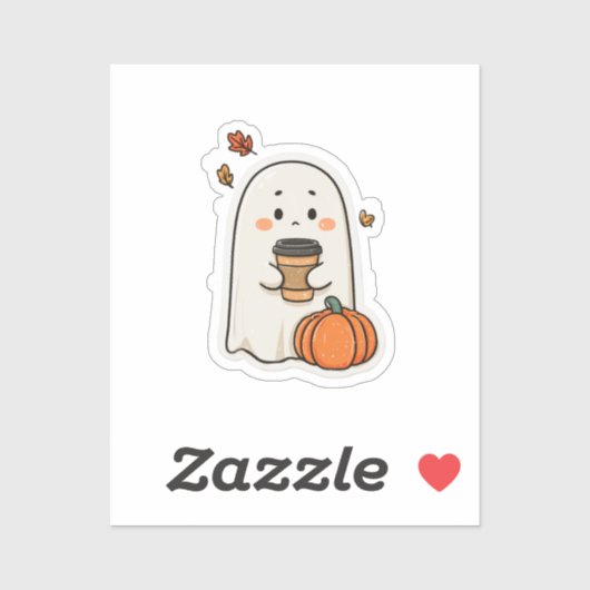 Sad Ghost met Koffie Sticker – Schattigee Herfst C (Vel)