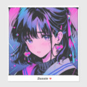 Sad Girl 90s Anime Style Sticker (Feuille)