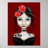 Sad Girl met rode rozen