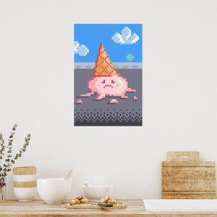 Sad Ice Cream Cone Pixel Art Poster