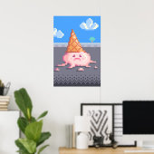 Sad Ice Cream Cone Pixel Art Poster (Thuiskantoor)