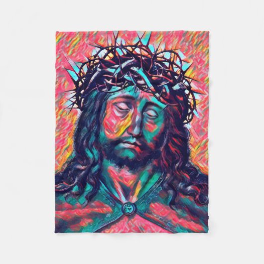 Sad Jezus Christus Face Thorn Abstracte kunst Fleece Deken (Voorkant)
