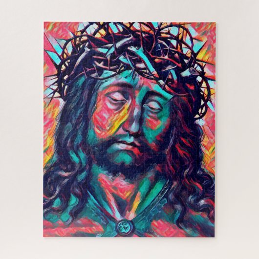 Sad Jezus Christus Face Thorn Abstracte kunst Legpuzzel (Verticaal)