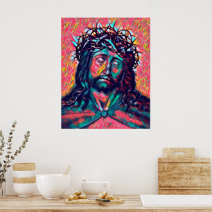Sad Jezus Christus Face Thorn Abstracte kunst Poster