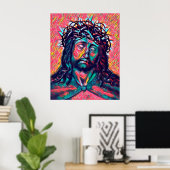 Sad Jezus Christus Face Thorn Abstracte kunst Poster (Thuiskantoor)