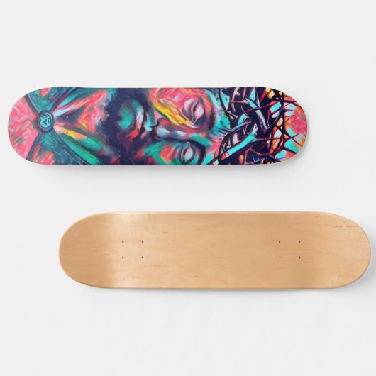 Sad Jezus Christus Face Thorn Abstracte kunst Skateboard (Horizontaal)