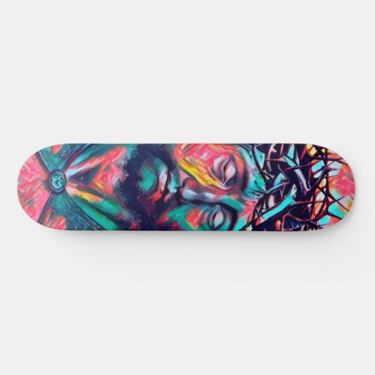 Sad Jezus Christus Face Thorn Abstracte kunst Skateboard (Horizontaal)